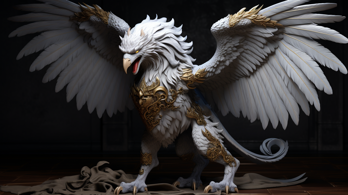 Photorealistic epic griffin on stand