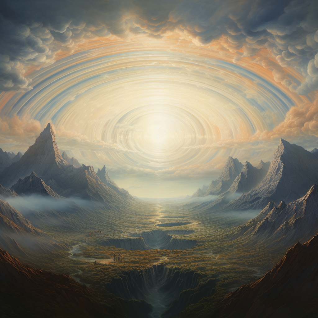 Epic artwork with mountain and ring references