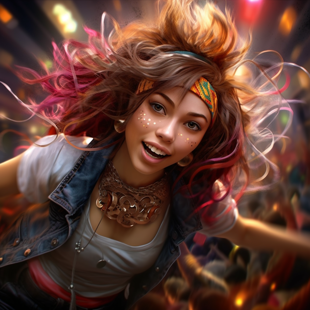 Photorealistic image of an epic party girl