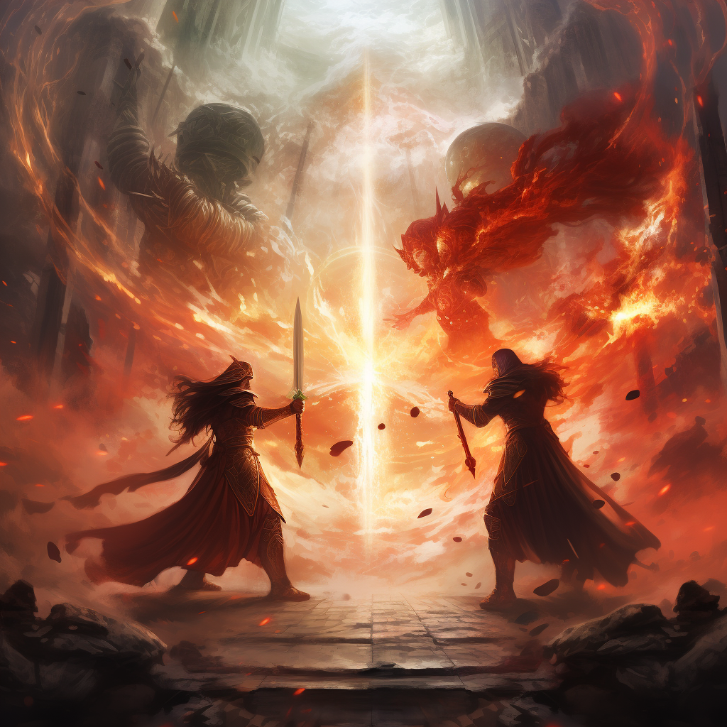 Powerful mages casting spells in epic battle