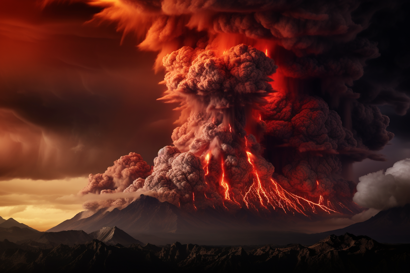 Erupting volcano night sky nature