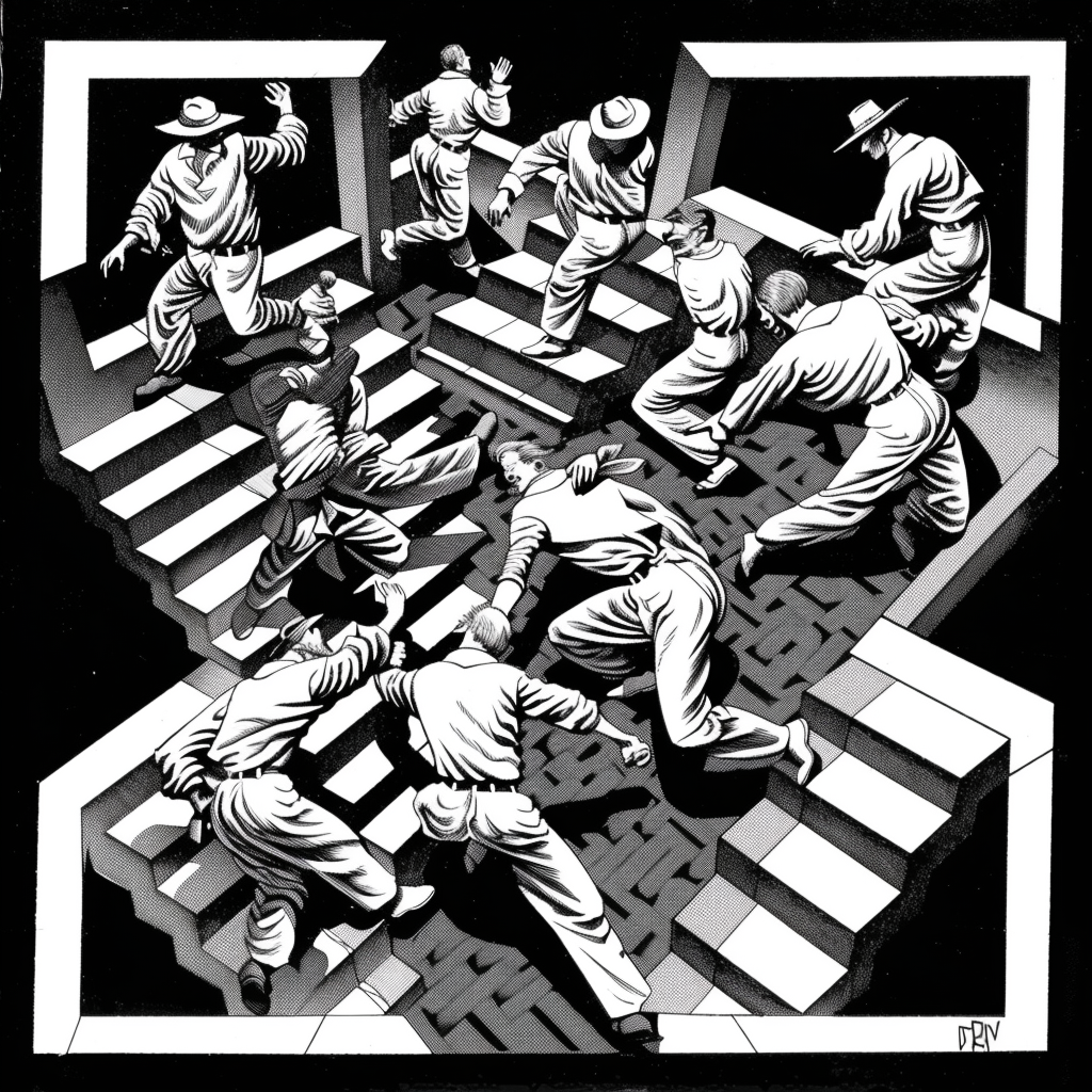 Escher logo dance illustration