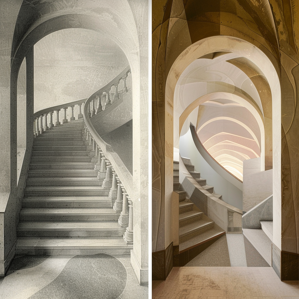 Split Image of Escher Stairs