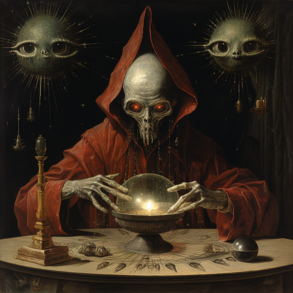 Alien practicing divination in 1586