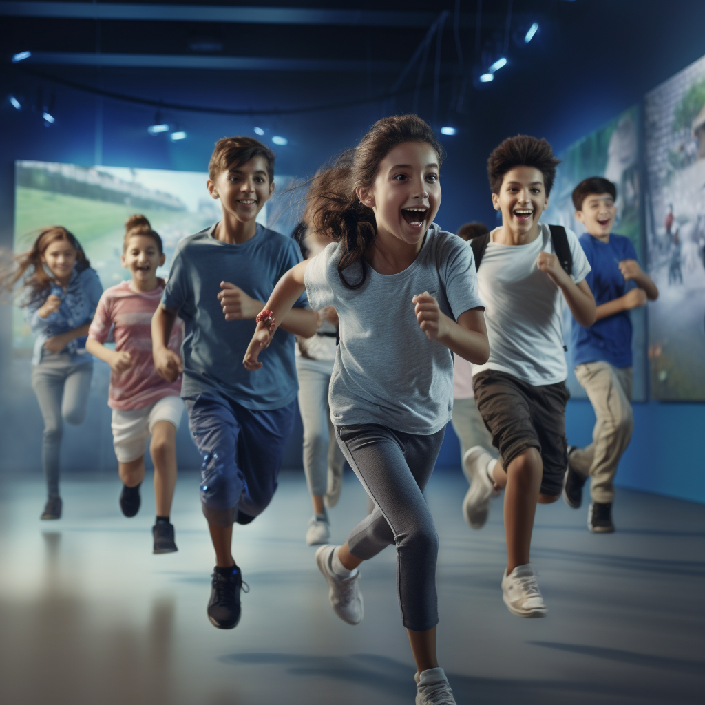 Children playing chase in an esport training room