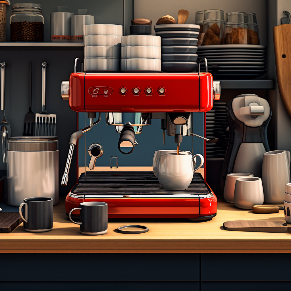 Various espresso tools and gadgets in a kitchen scene