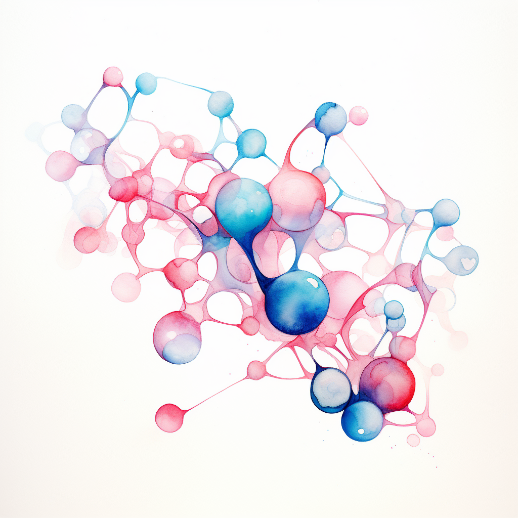 Molecular structure of estrogen in pink and blue watercolors