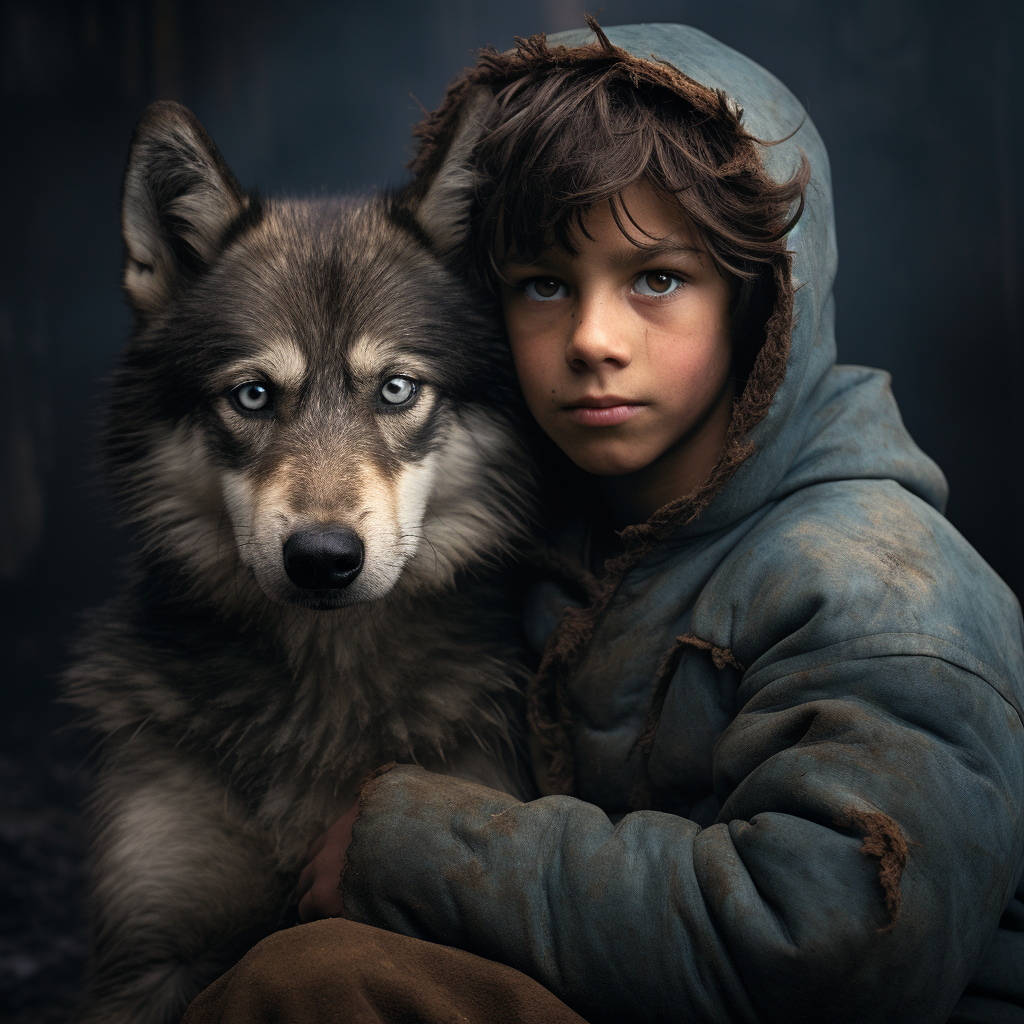 Ethan and his loyal giant wolf companion