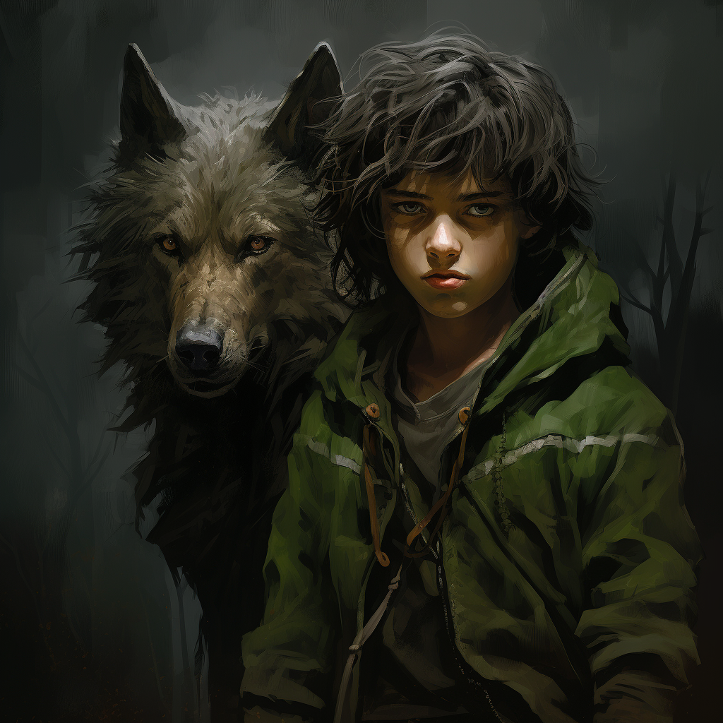 Ethan and his loyal wolf in post-apocalyptic world