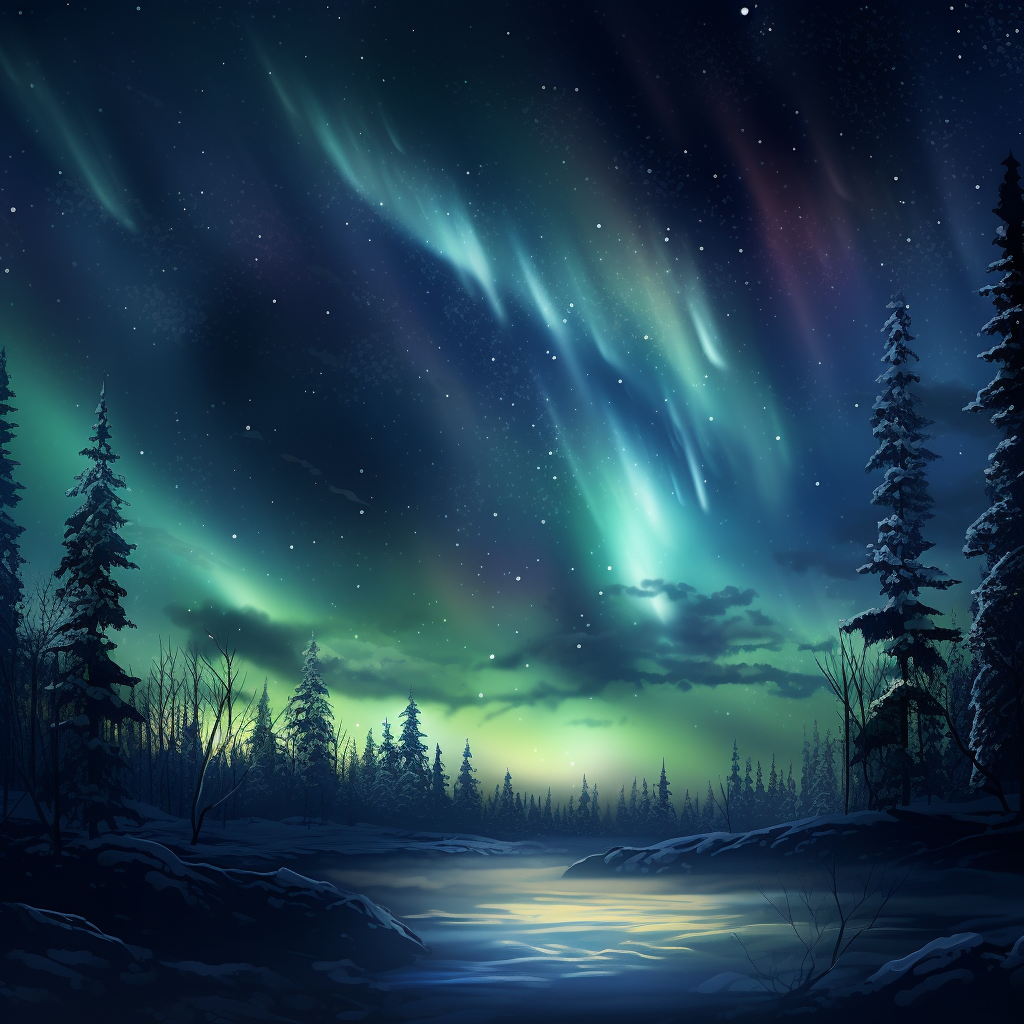 Serene aurora borealis in starry sky