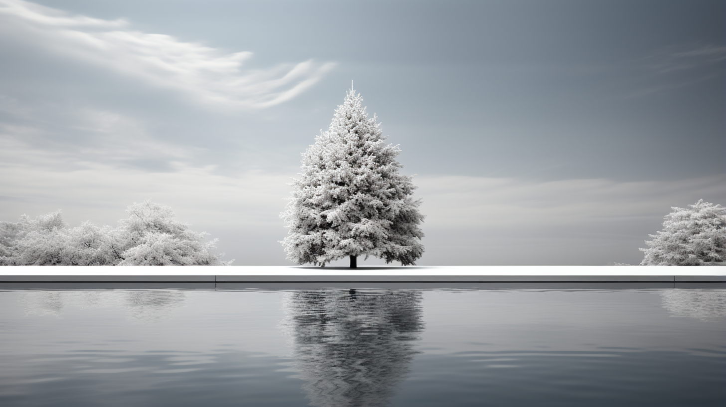 Stylish Christmas Tree by the Minimalist Swimming Pool