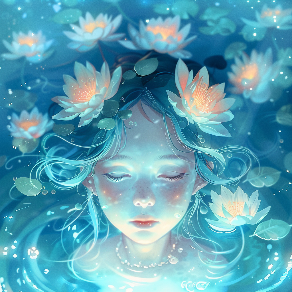 Shimmering ethereal water character illustration