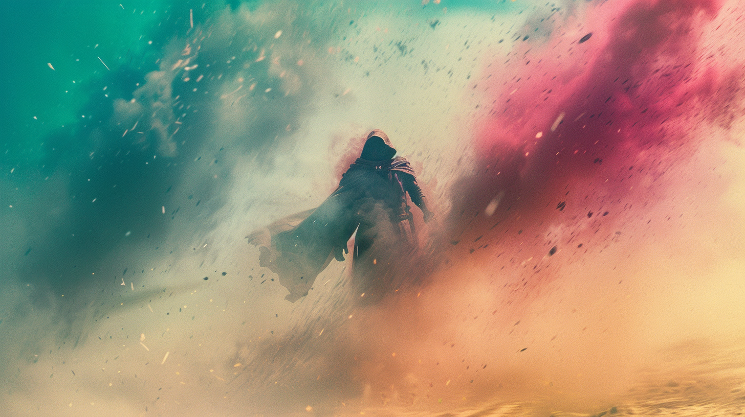 Caped Being on Colorful Planet