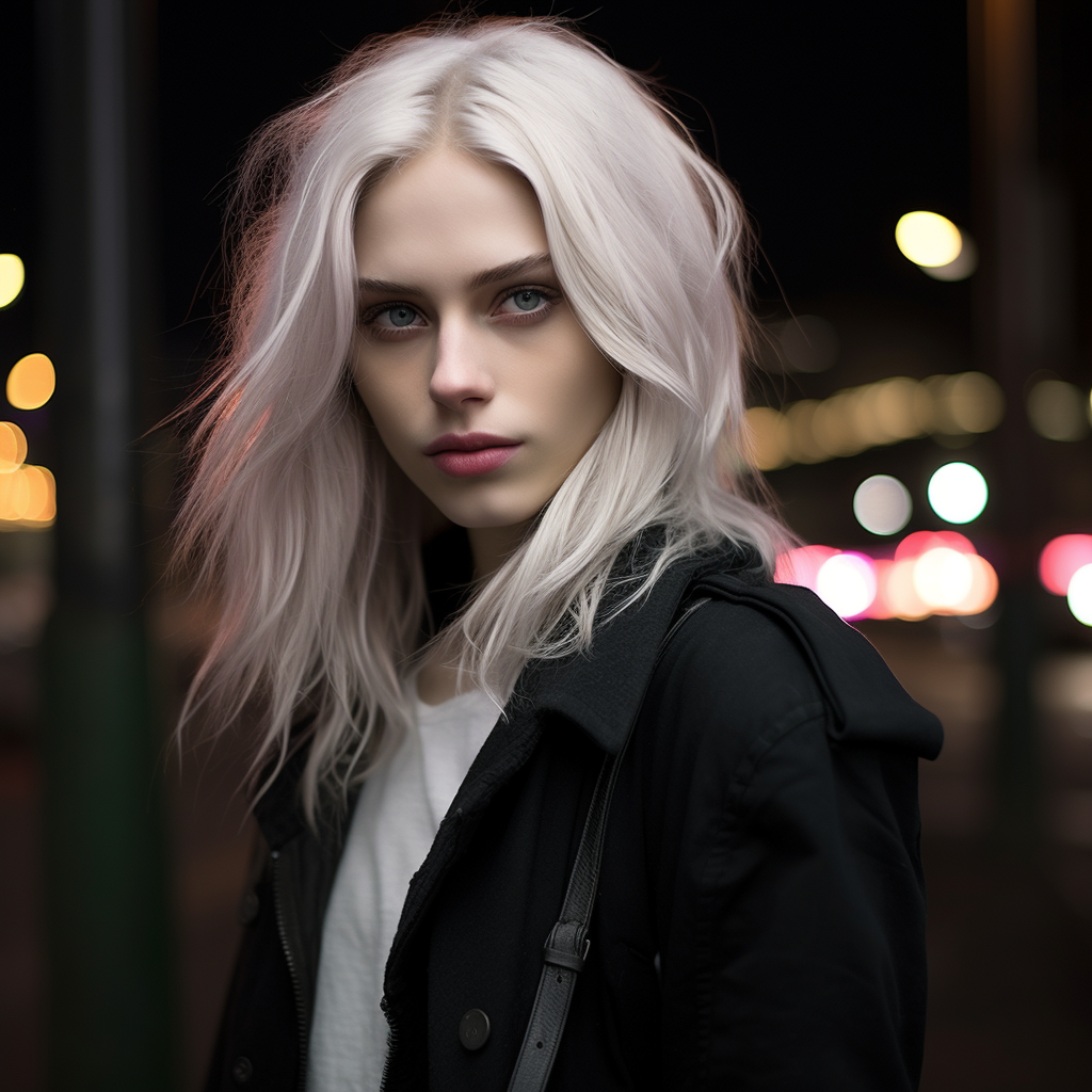 Androgynous male with ethereal beauty and white hair