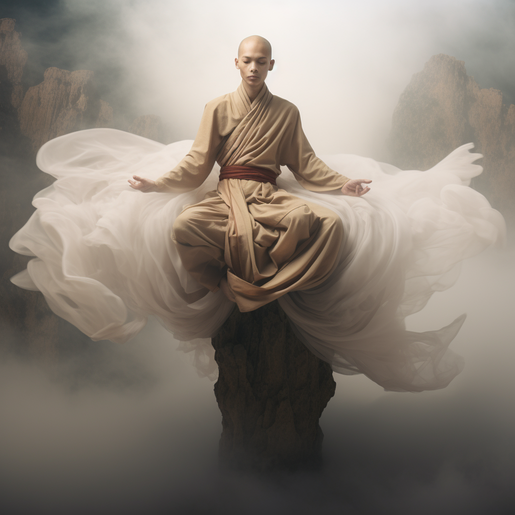 Monk levitating with crossed legs