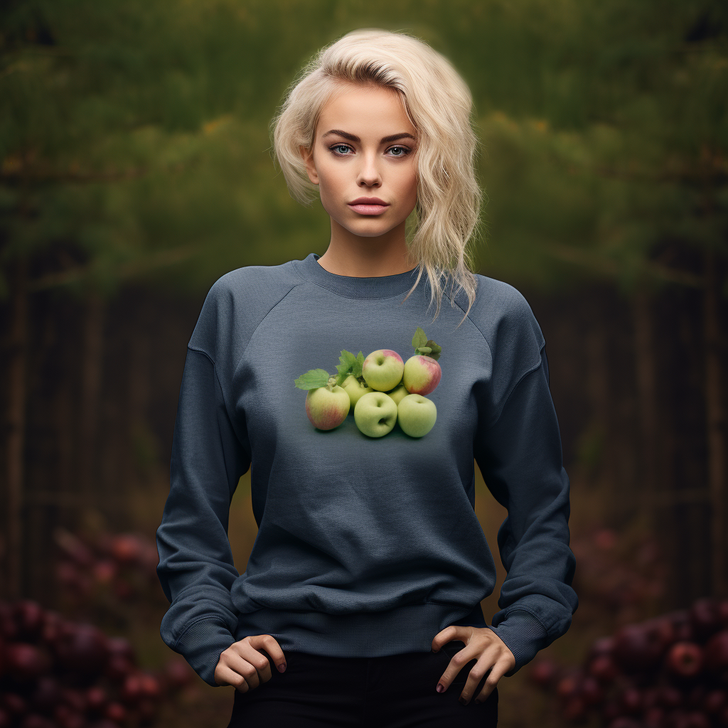 Fashionable woman wearing gray Gildan sweatshirt