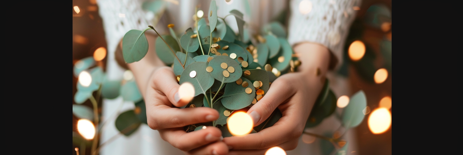 Eucalyptus Engagement Banner Gold Confetti