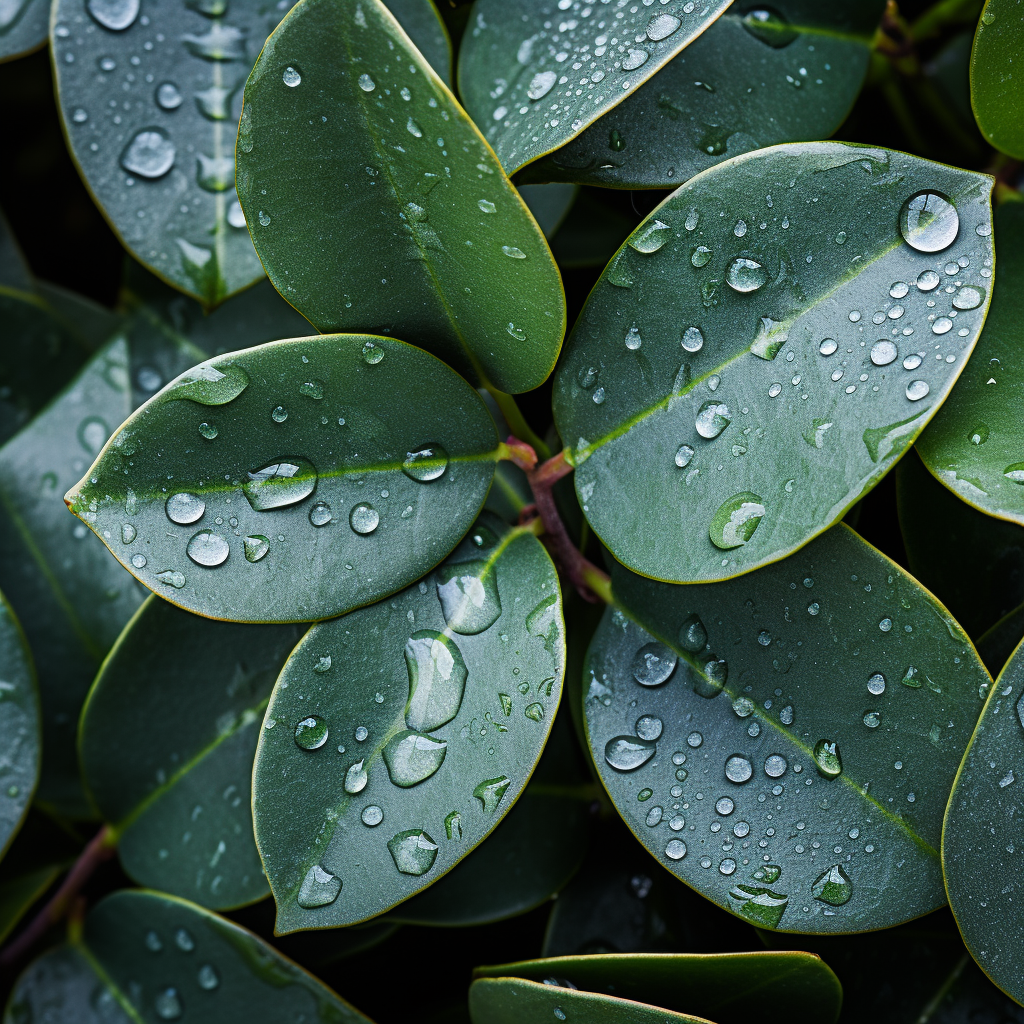 Closeup of Wet Eucalyptus Leaves ? Detailed Shot