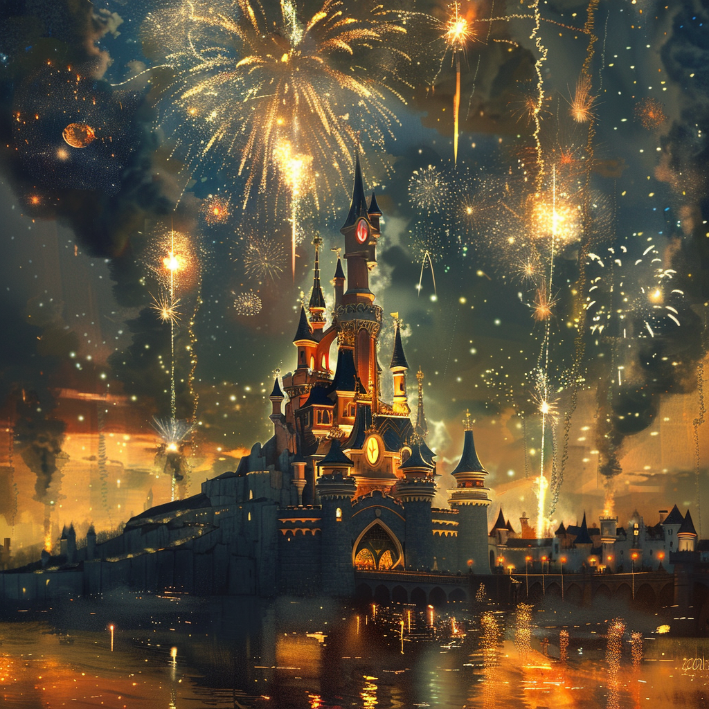 Euro Disney Castle with Fireworks Display