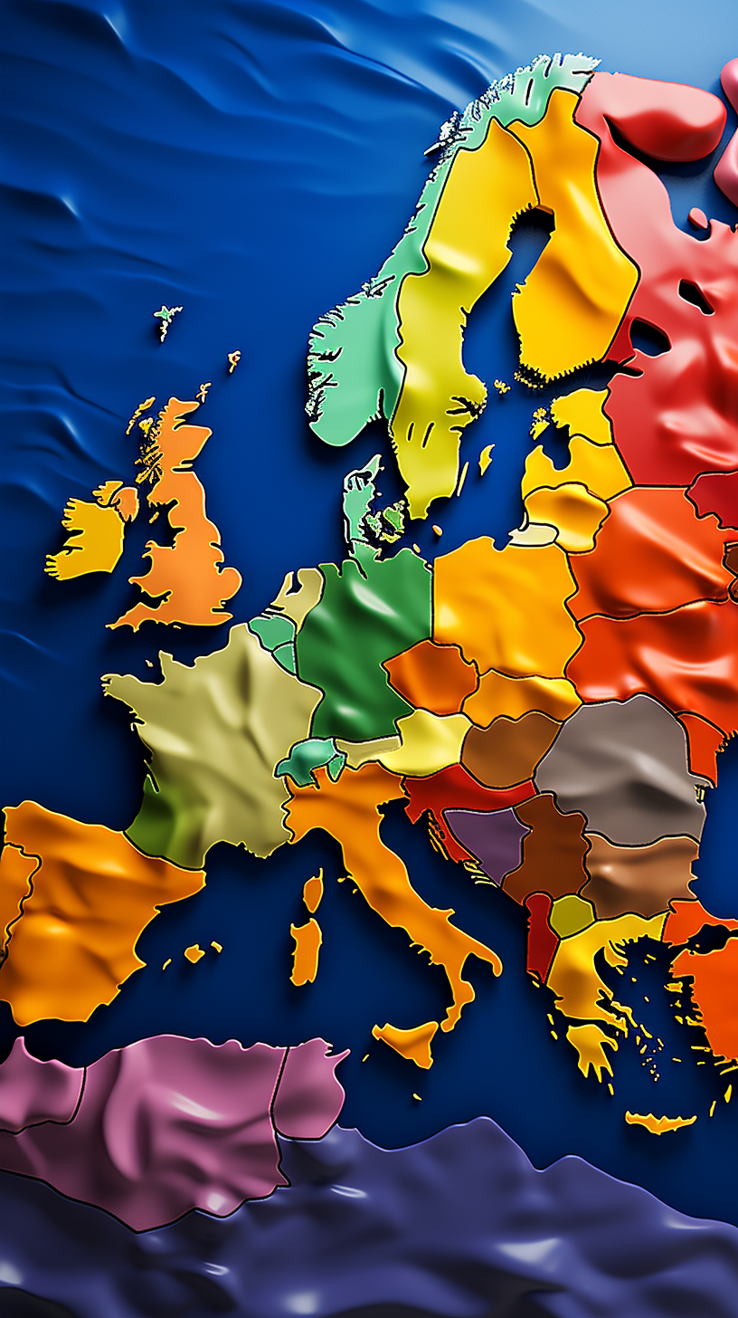 Colorful map of Europe showing all countries