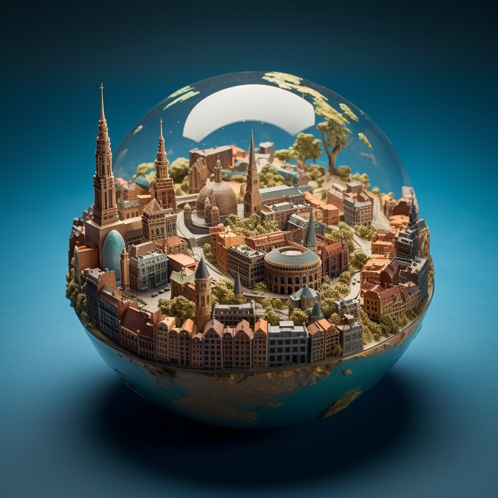 European continent globe with iconic buildings