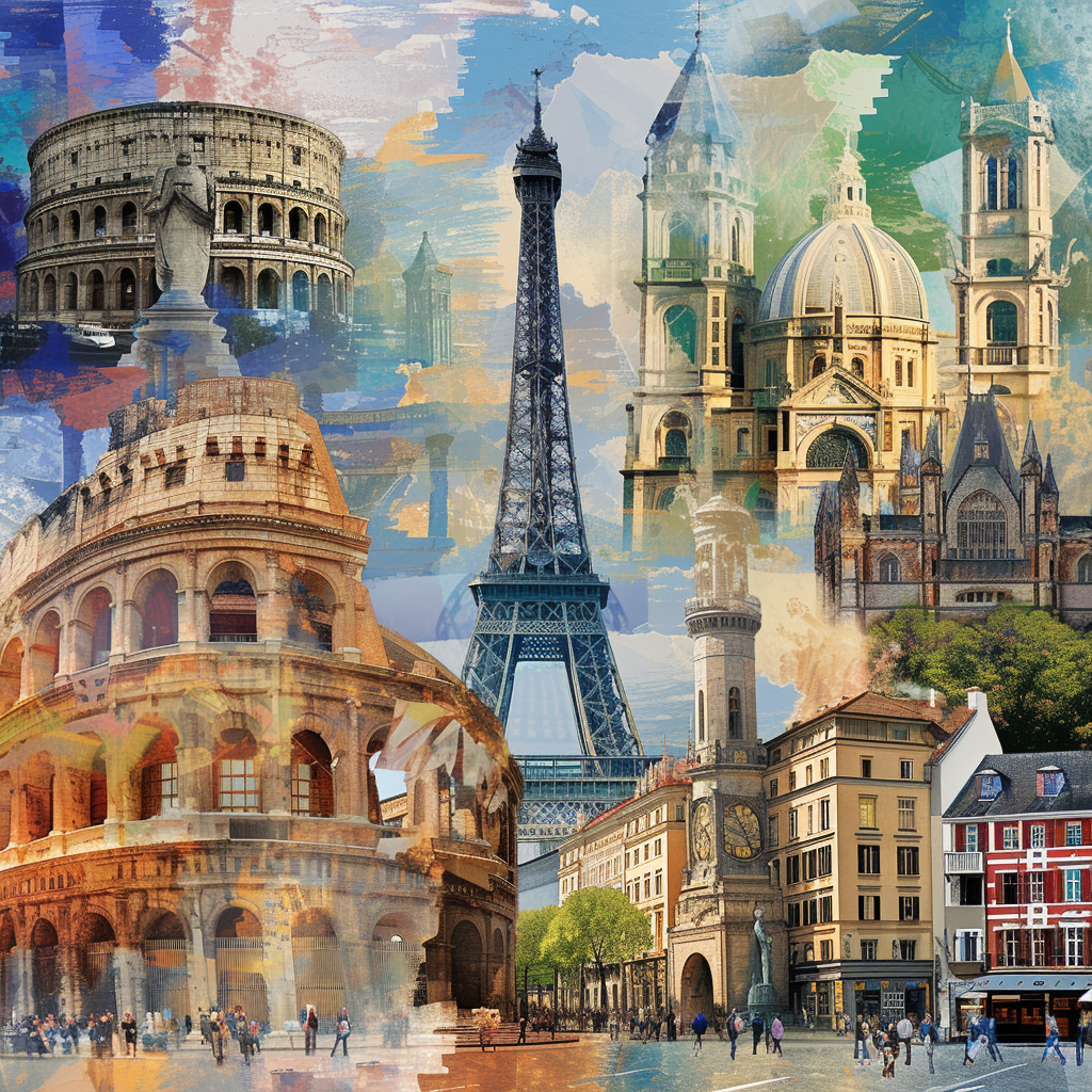 European landmarks collage photo