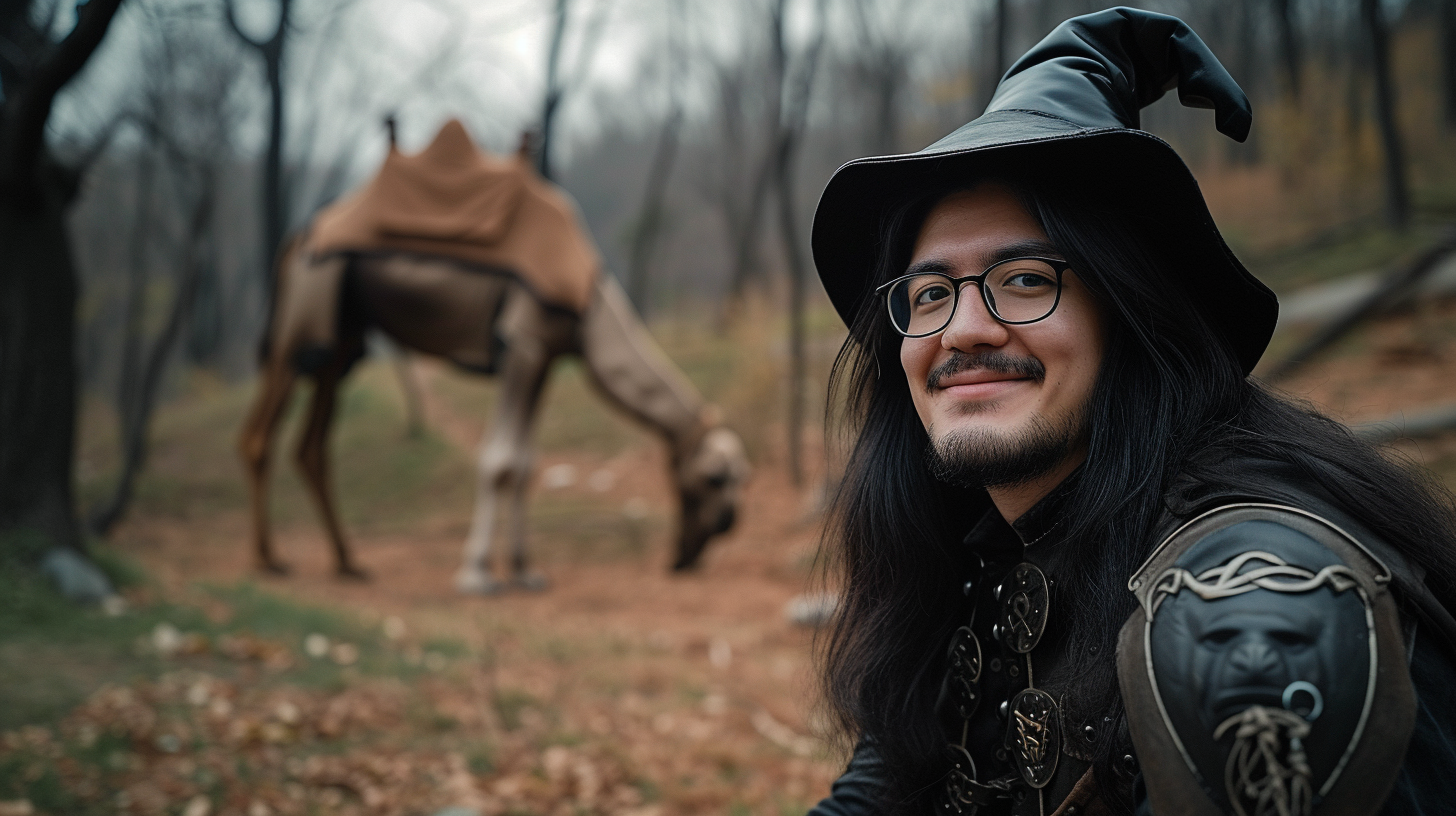 Smiling European Man in Black Armor