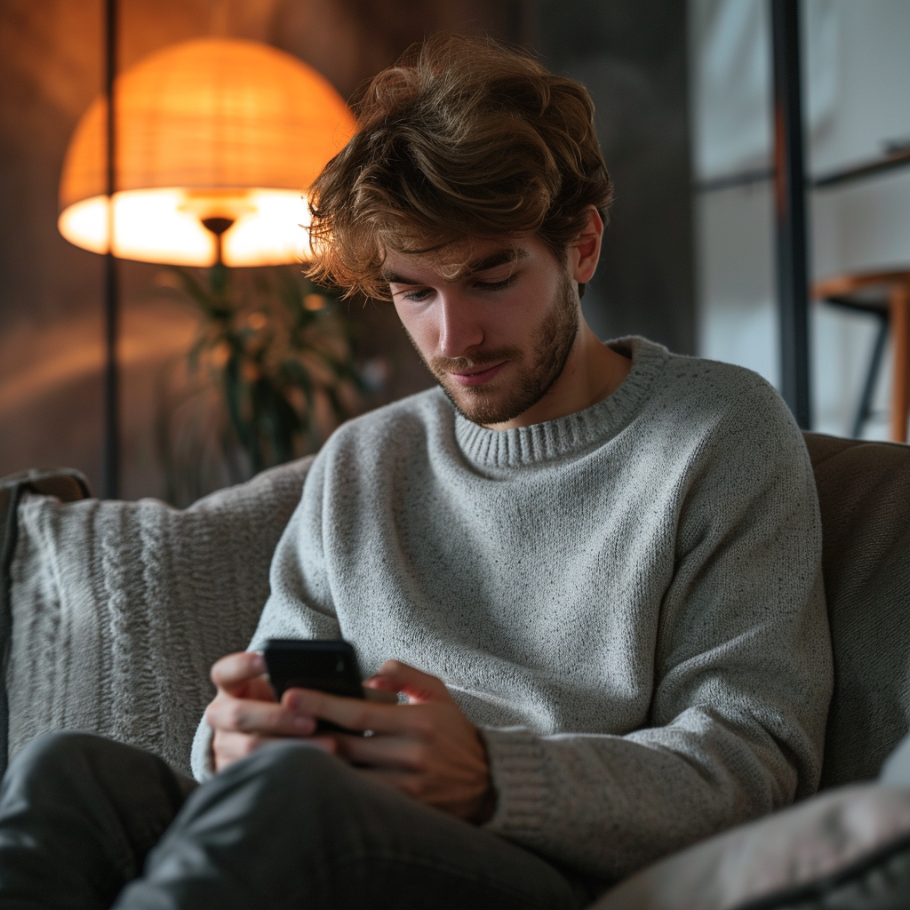 European man using phone in private space