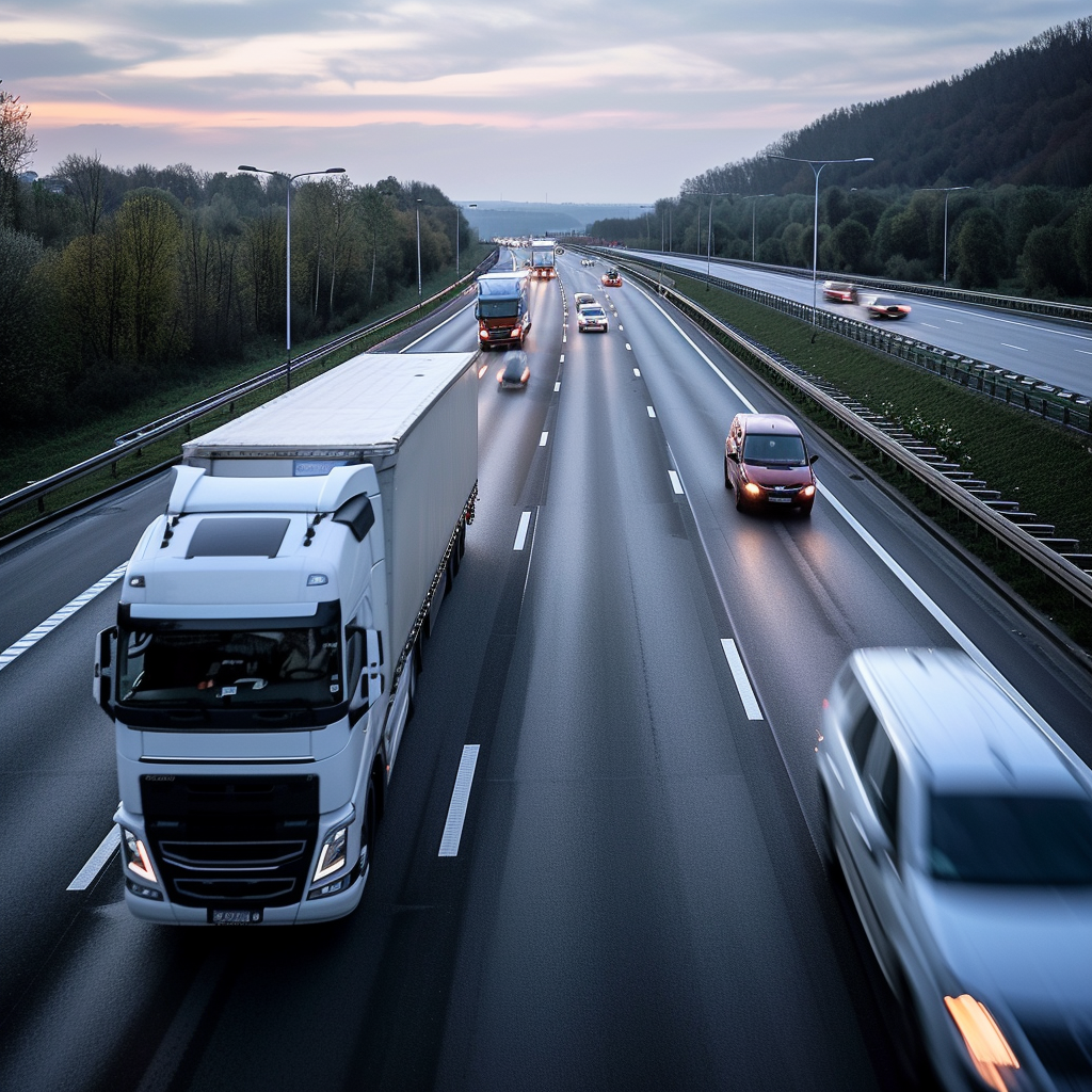 European modern trucks on motorway