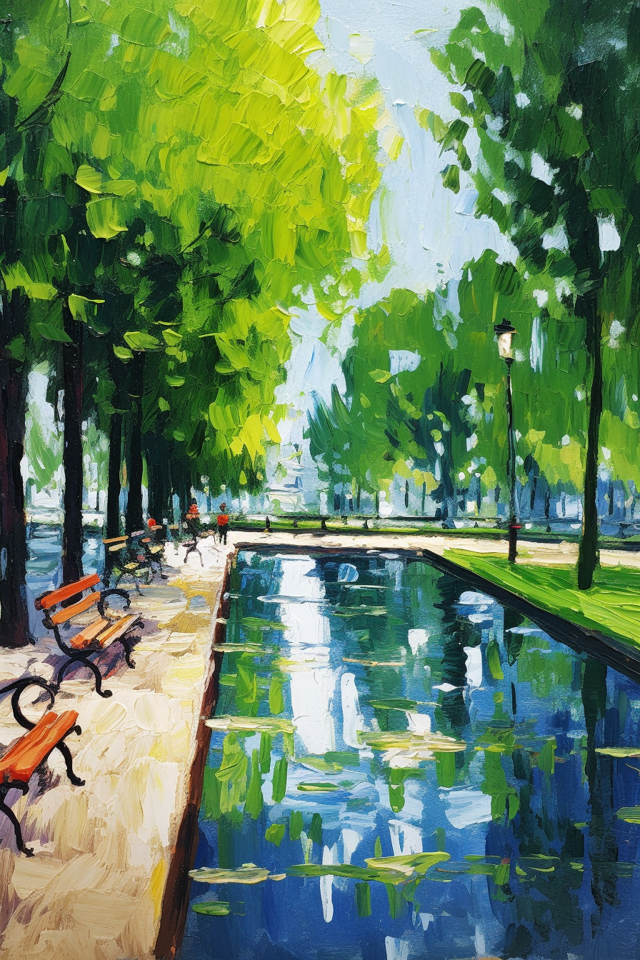 Vibrant European park oil painting