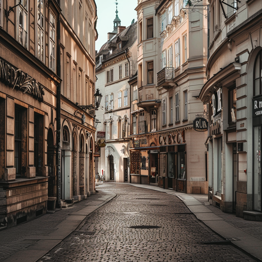 Empty European Street with Advertising