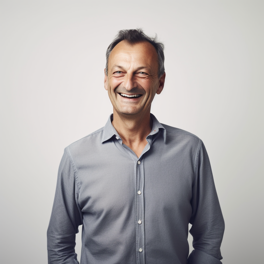 Smiling middle-aged European man in a celebrity portrait