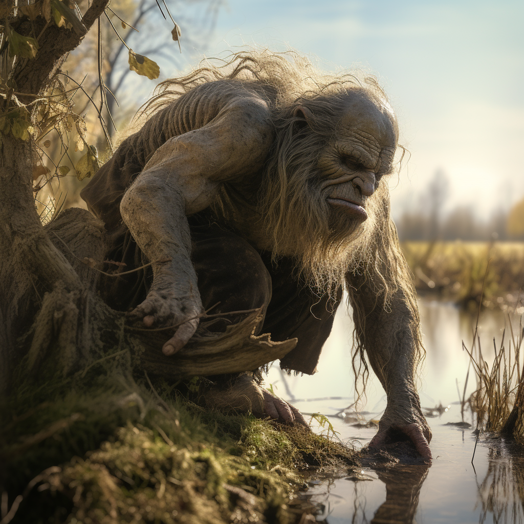 Troll in European wetlands, stalking its prey