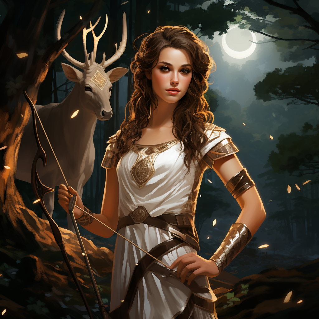 Young woman in ancient Greece with bow and quiver