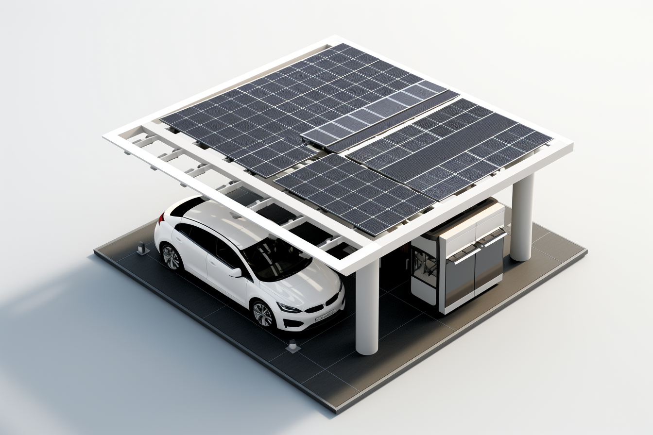 Black solar panel structure at EV charging station