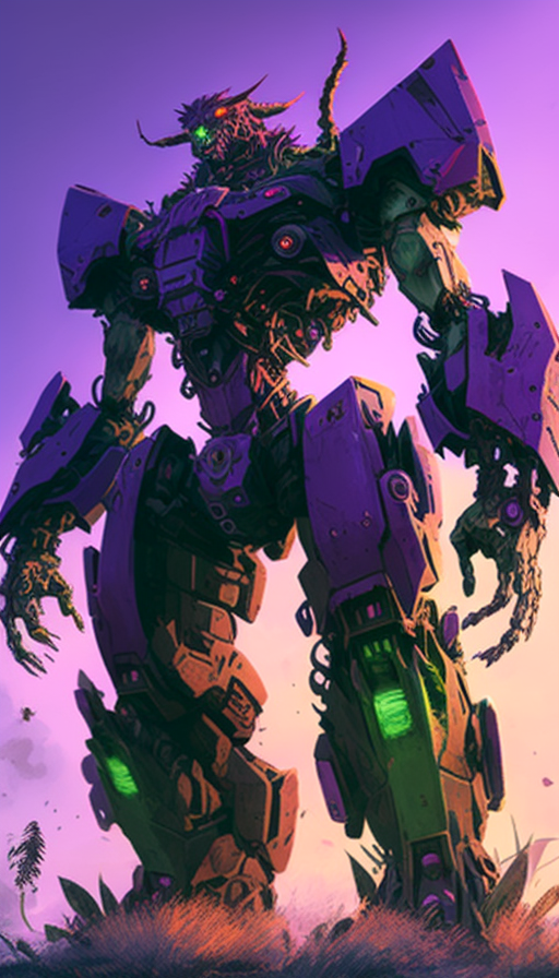 Evangelion Giant in Cyberpunk Landscape