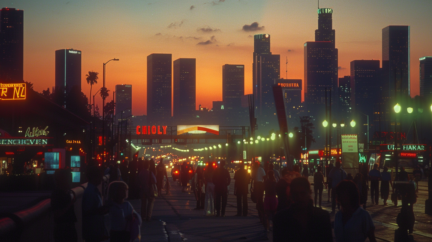 Evening scene Los Angeles 1984 vibrant