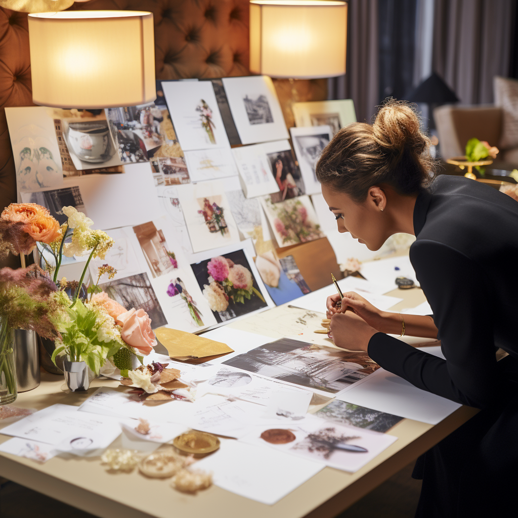 Couple immersed in event planning