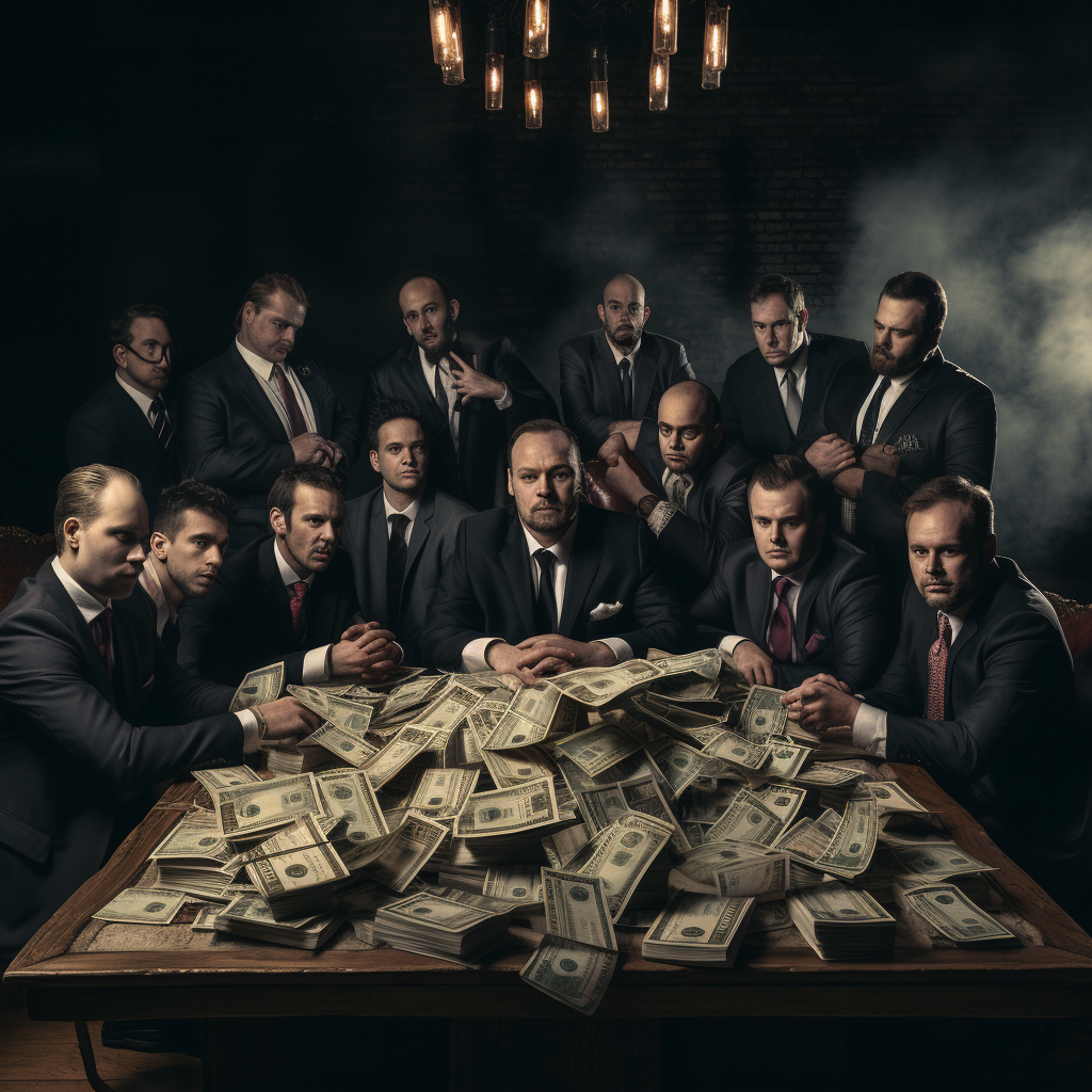 Evil Businessmen with Pile of Money