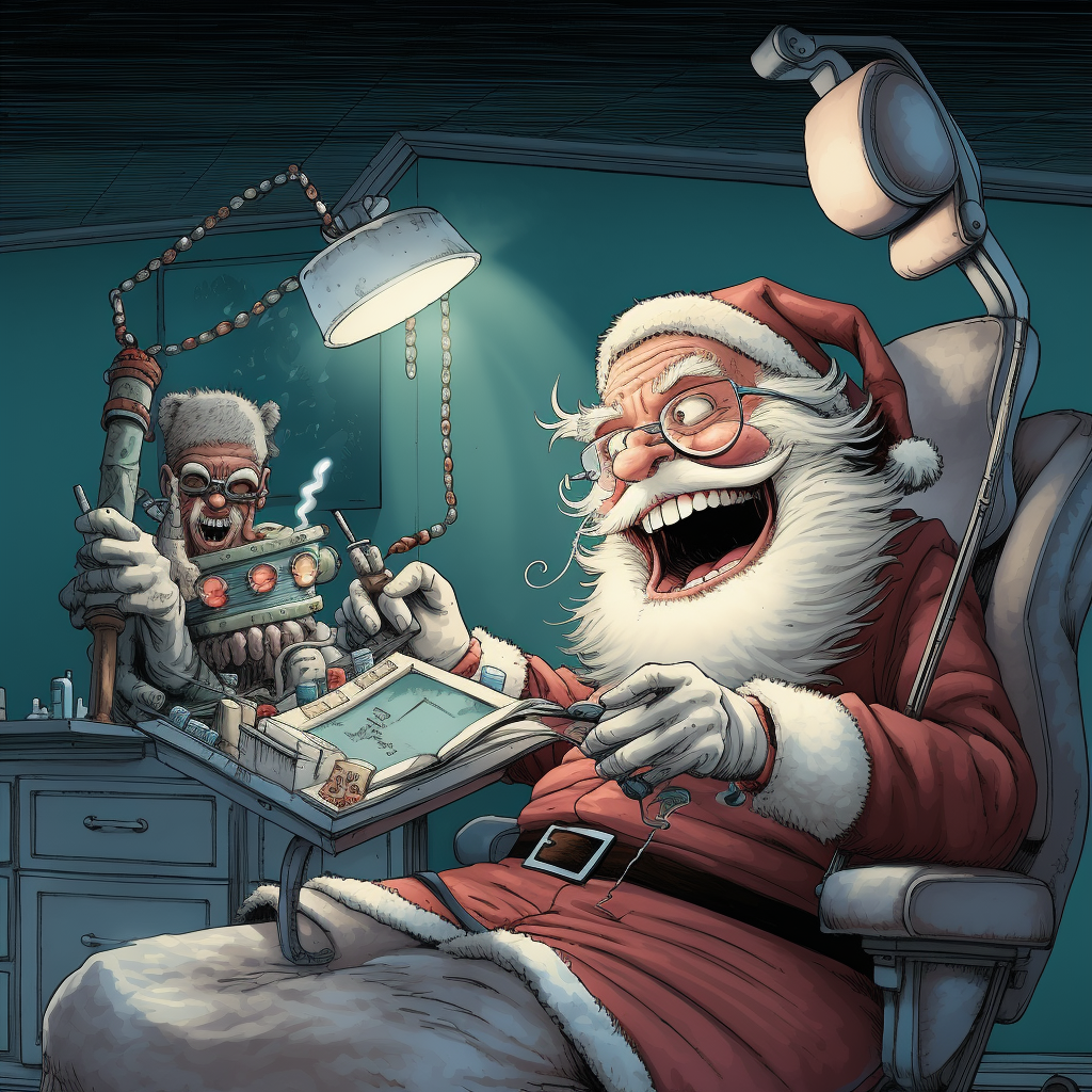 Terrified Santa Claus with Evil Dentist