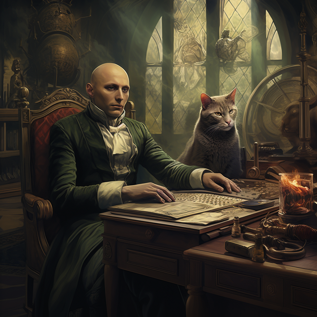 Doctor Evil with Pet Cat at Desk