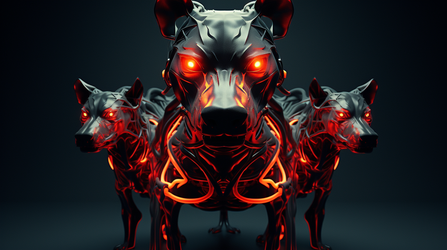 Two-headed Evil Dog in Dark Environment