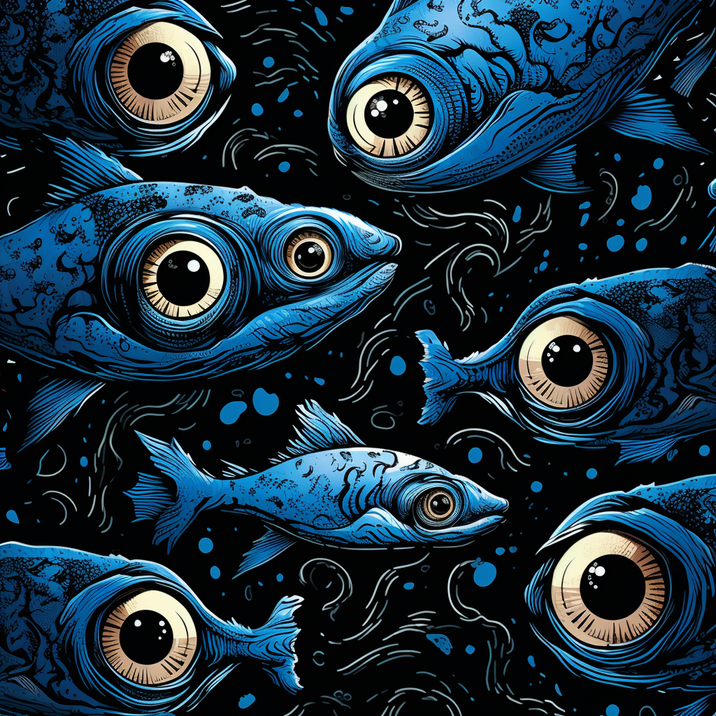 Vibrant evil eyes and fishes design