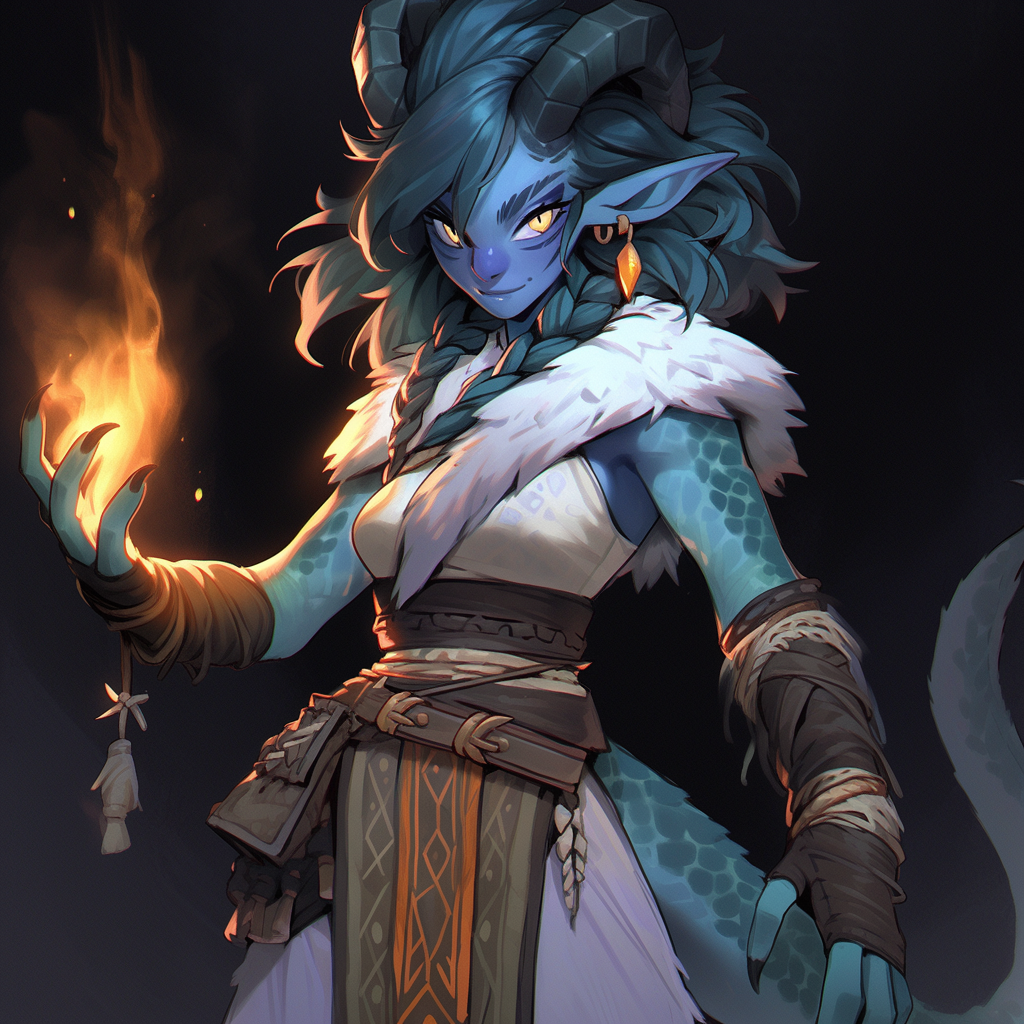 Image of evil female dragon sorcerer tribal druidic