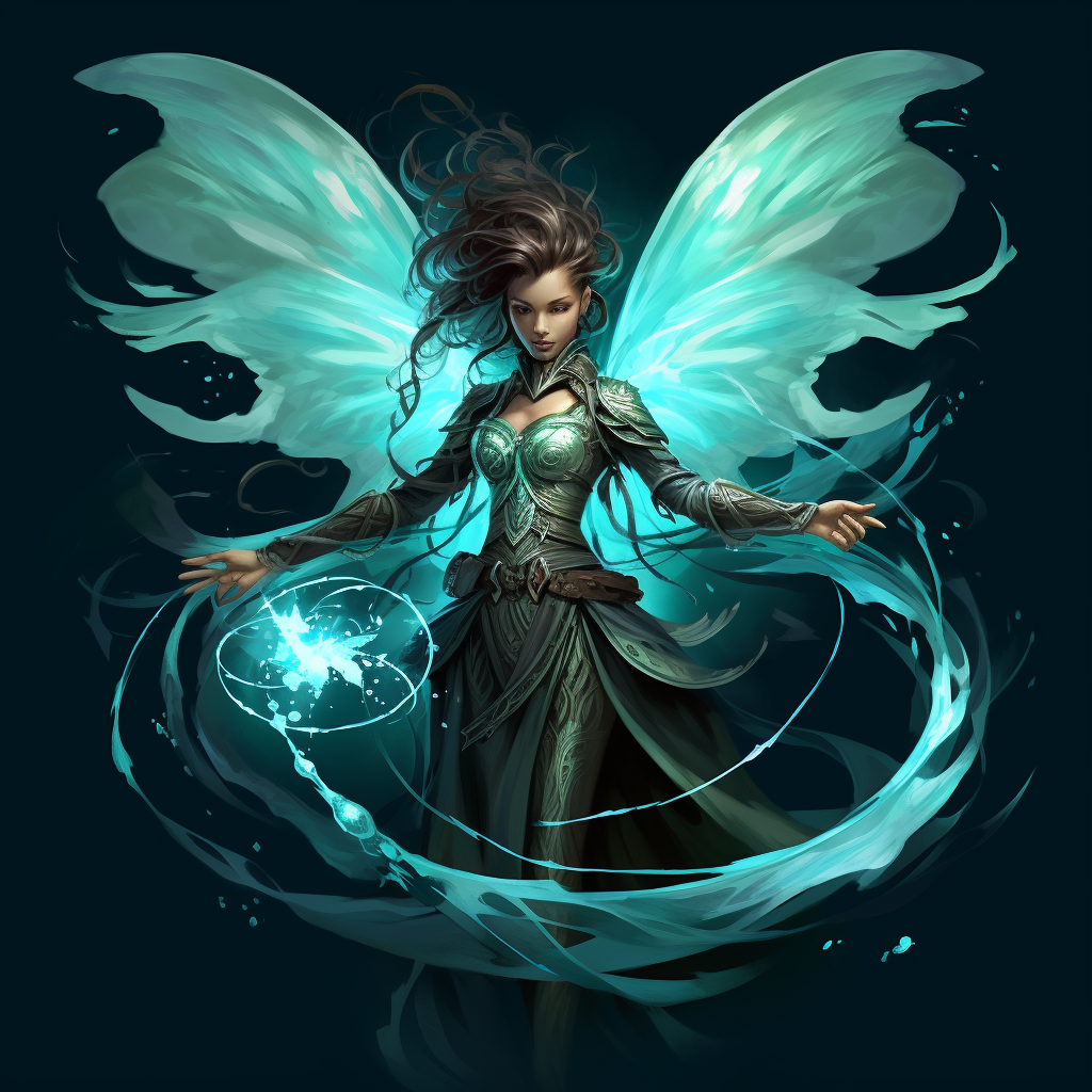 Evil female fairy warlock with visible wings