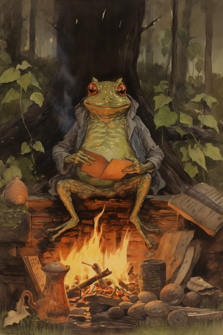 Evil frog and toad by the fire