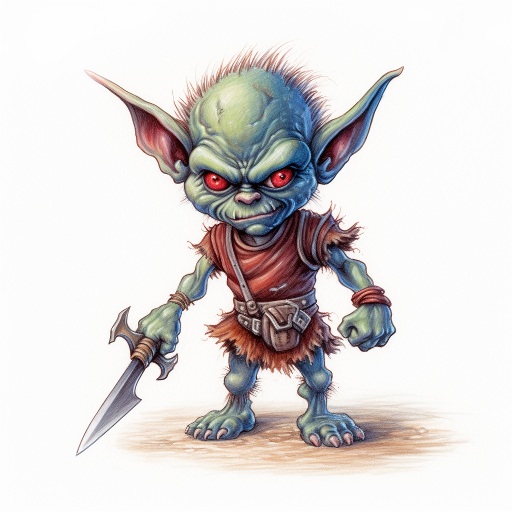 Evil Goblin Warrior Colorful Drawing