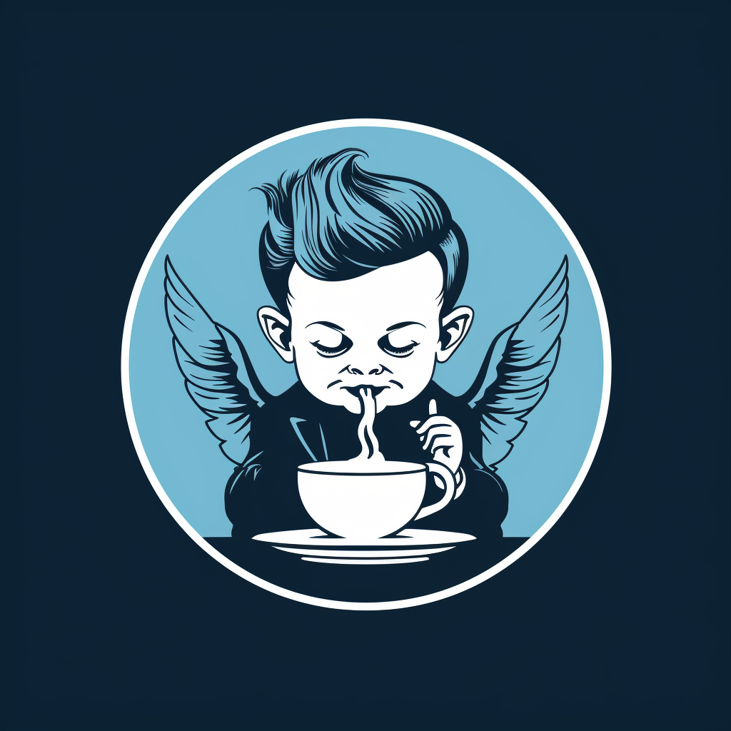 Evil and Good Cherub Drinking Coffee