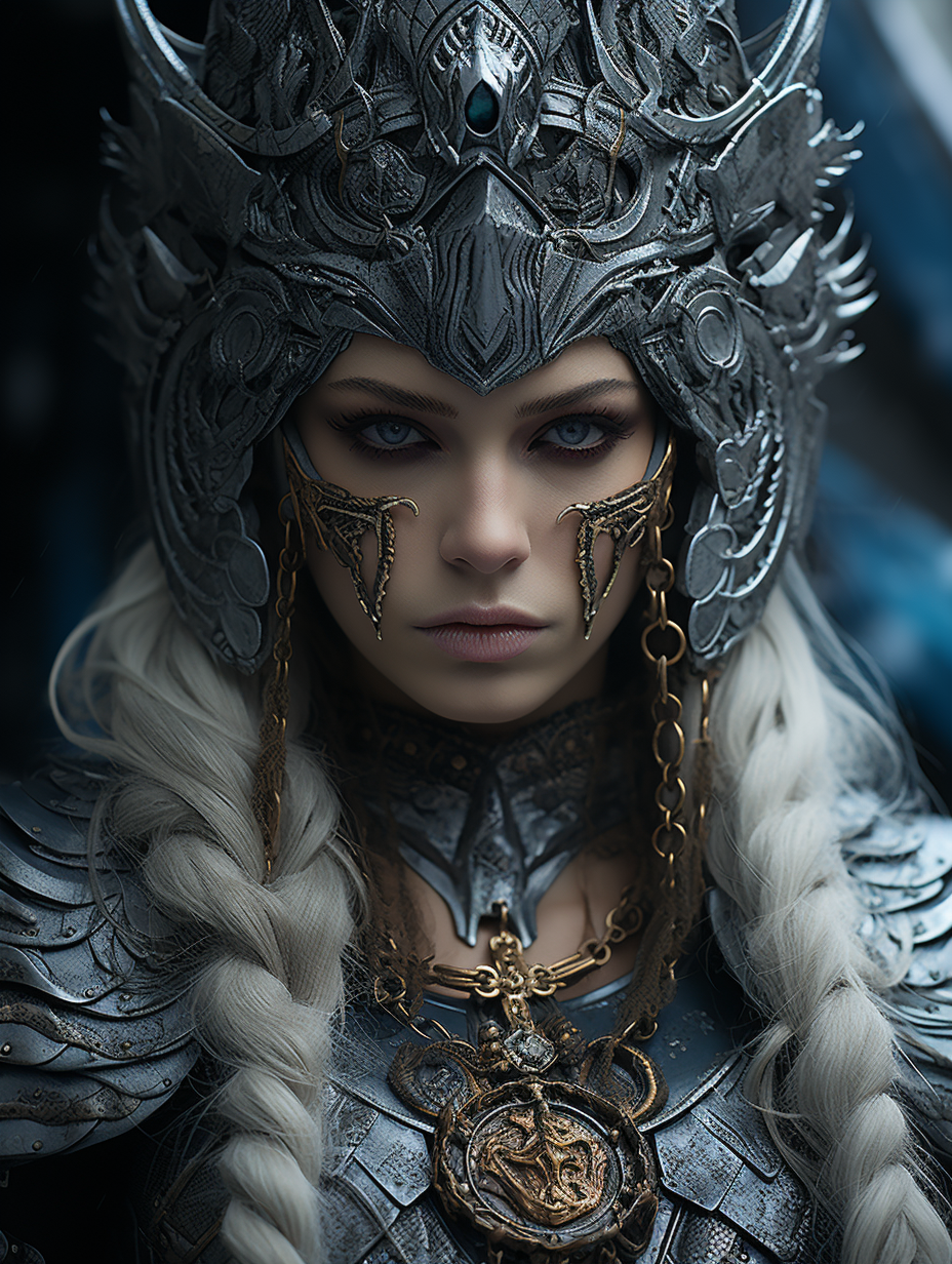 Malevolent ice queen adorned in armor