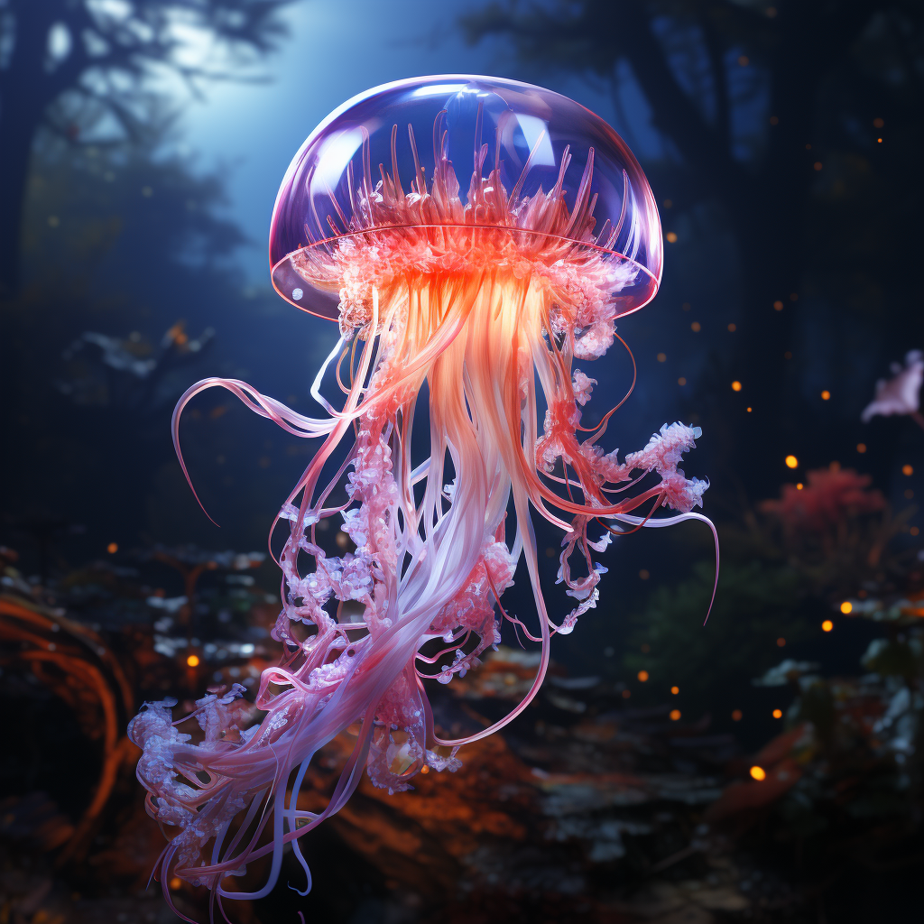 Detailed evil jellyfish in underwater serenity